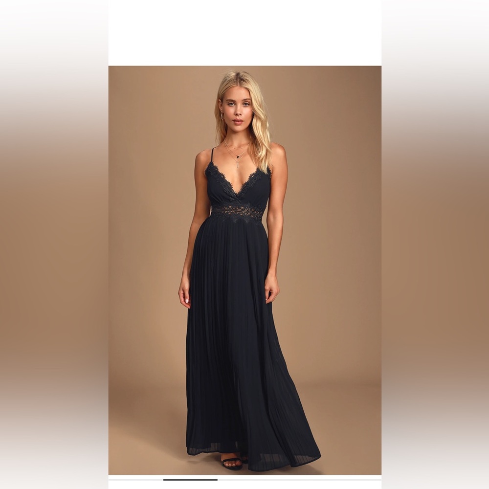 Lulus - Romantic Intentions Black Lace Pleated Backless Maxi Dress - Picture 1 of 13